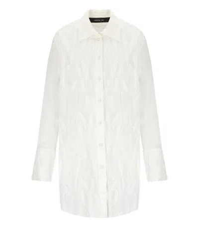 Federica Tosi Embroidered Fringe White Shirt With Leaf Motif In White