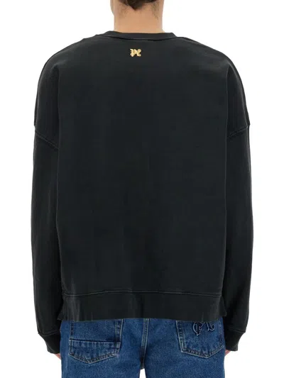 Palm Angels Sweatshirt With Front Monogram Burining In Black