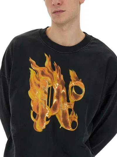 Palm Angels Sweatshirt With Front Monogram Burining In Black