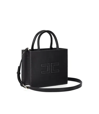 Elisabetta Franchi Borsa Tote Nera Piccola Con Impunture A Contrasto