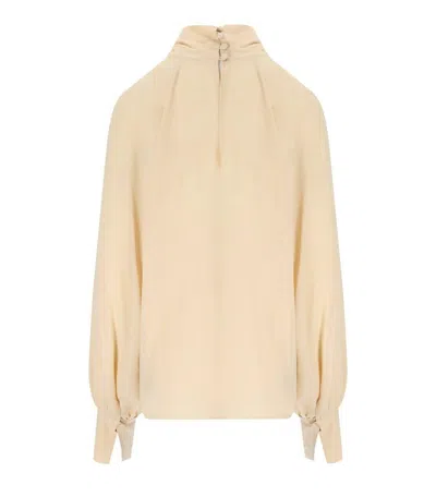 Federica Tosi Butter-colored Silk Blend Blouse With Puffed Sleeves In Brown