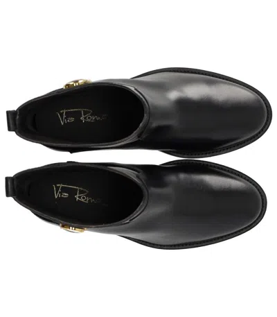 Via Roma 15 Santa Monica Black Ankle Boot With Buttons In Black