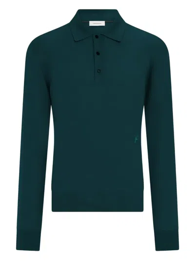 Ferragamo Wool Polo Shirt With Long Sleeves In Green