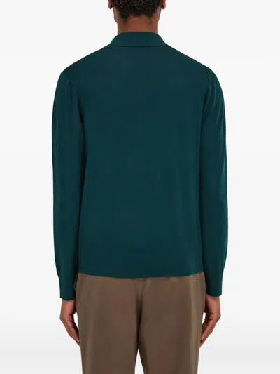 Ferragamo Wool Polo Shirt With Long Sleeves In Green