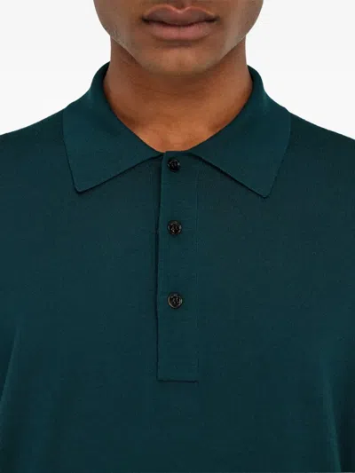 Ferragamo Wool Polo Shirt With Long Sleeves In Green