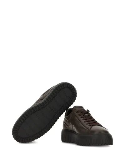 Hogan H-stripes Allacciato H Sneakers In Brown