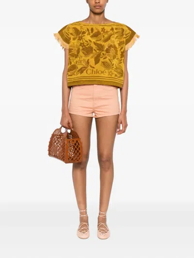 Chloé Boat-neck Logo Top In Cotton Jacquard