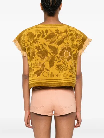 Chloé Boat-neck Logo Top In Cotton Jacquard