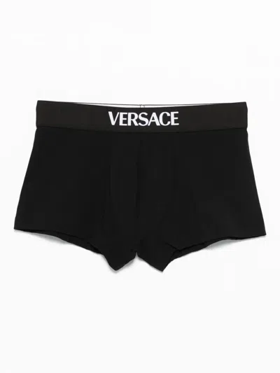 Versace Logo-band Boxer Shorts In Black