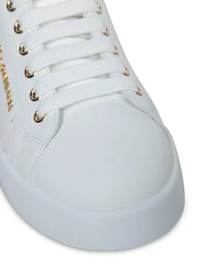 Dolce & Gabbana Portofino White Sneaker With Logo And Metallic Inserts In Leather Woman In White