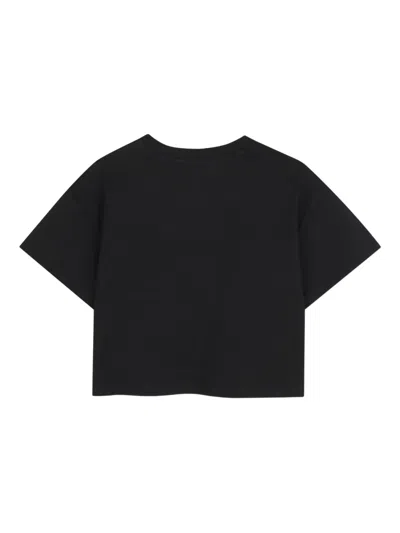 Marc Jacobs Floral-embroidered Cropped T-shirt In Black
