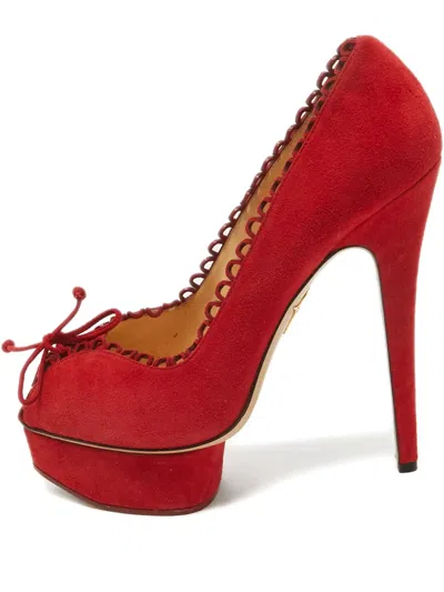 Pre-owned Charlotte Olympia Scalloped Bow Platform Pumps In Red