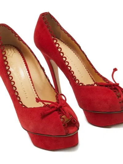 Pre-owned Charlotte Olympia Scalloped Bow Platform Pumps In Red