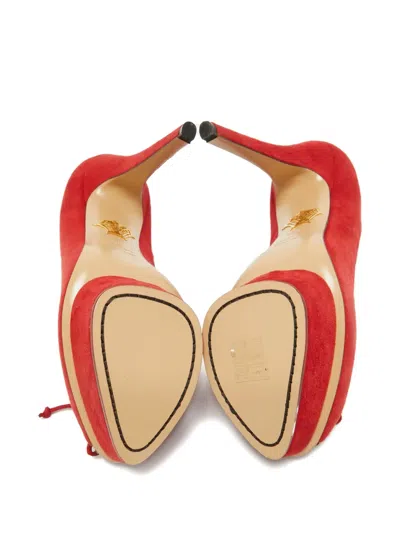 Pre-owned Charlotte Olympia Scalloped Bow Platform Pumps In Red