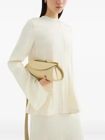 Jil Sander Small Shoulder Bag With Adjustable Strap And Buckle Detail In Green