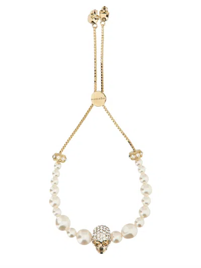 Alexander Mcqueen Skull And Pearl Friendship Bracelet