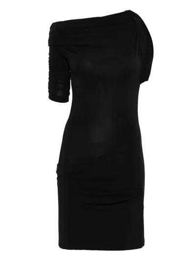Jacquemus One-shoulder Knee-length Dress Ruched Detailing In Black