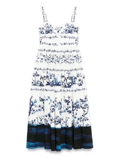 Erdem Tiered Floral-print Cotton-poplin Midi Dress In Blue