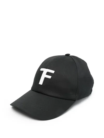Tom Ford Black Baseball Cap With Logo Embroidery On The Front And Logo Lettering On The Rear In Cotton Man In Black