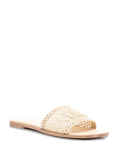 Chloé Soleil Crochet Slide Sandals In Nude