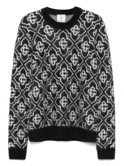 Casablanca Black Mohair Blend Monogrammed Sweater Men In Black