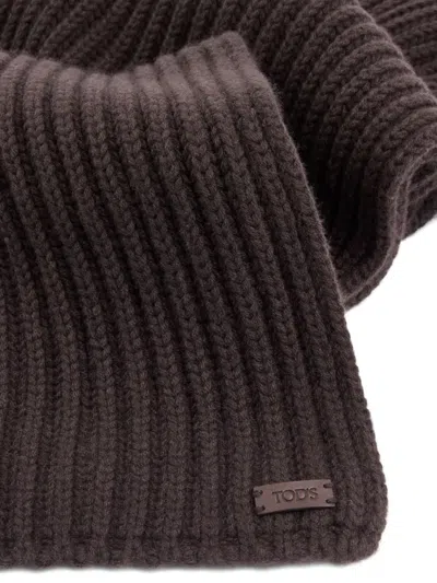 Tod's Ribbed Knit Scarf In Brown