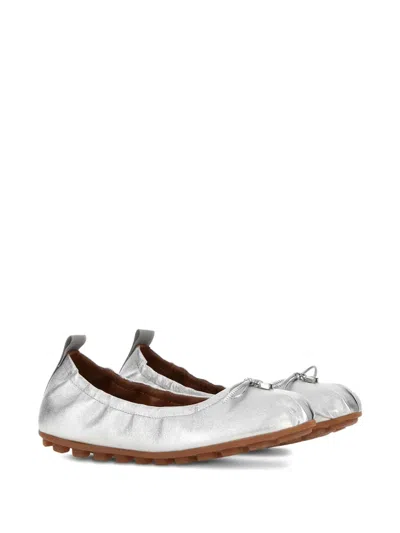 Hogan Metallic Ballerina Shoes In Silver