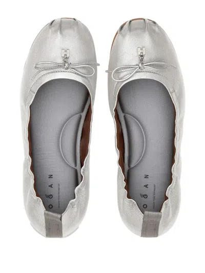 Hogan Metallic Ballerina Shoes In Silver