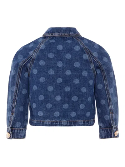 Self-portrait Polka-dot Patch-applique Denim Jacket In Blue
