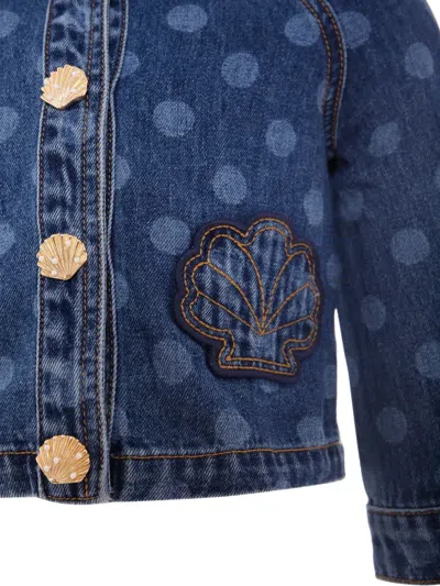 Self-portrait Polka-dot Patch-applique Denim Jacket In Blue