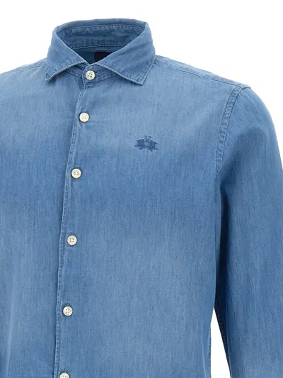 La Martina Logo-embroidered Denim Shirt In Blue