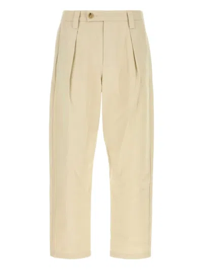 Apc Renato Tapered Pleated Herringbone Cotton Trousers In Neutral