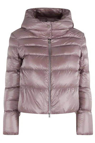 Herno Hooded Quilted Jacket In Pink