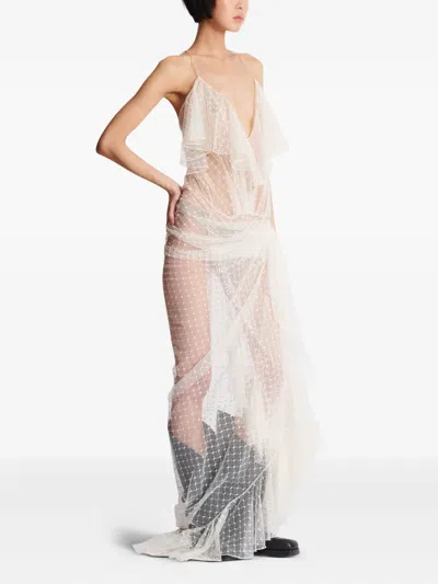 Balmain Lace-panel Maxi Dress In Neutral