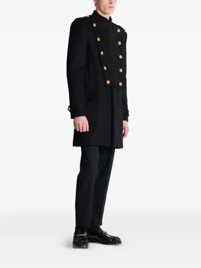 Balmain Virgin Wool Coat With Iconic Gold Buttons In Black