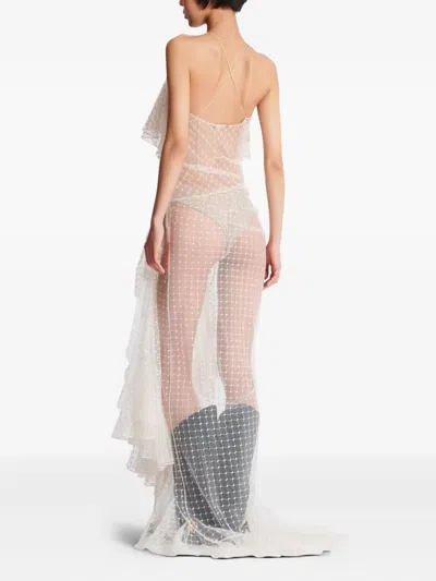 Balmain Lace-panel Maxi Dress In Neutral