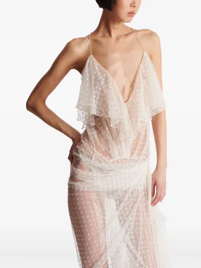 Balmain Lace-panel Maxi Dress In Neutral