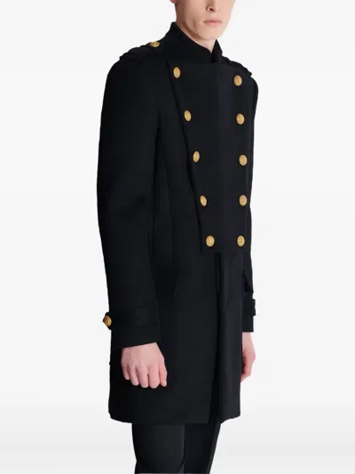 Balmain Virgin Wool Coat With Iconic Gold Buttons In Black