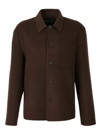 Officine Generale Button-fastening Patch-pocket Jacket In Brown