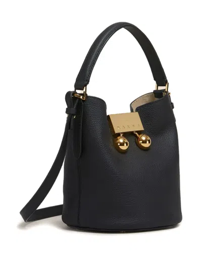 Marni Womens 00n99 Trunkeroo Bucket Leather Shoulder Bag In Black