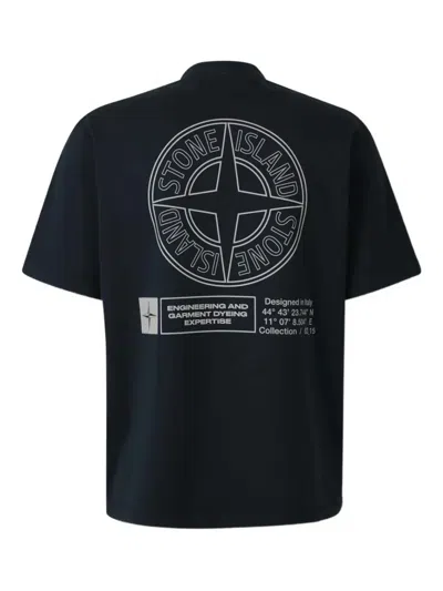 Stone Island Casual Black T-shirt With Graphic Design And Subtle Logo In Black