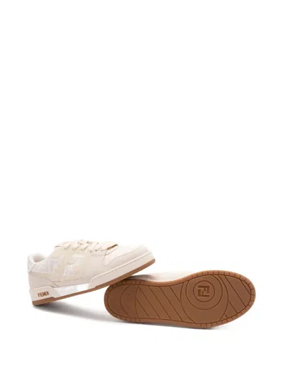 Fendi Match Ff Jacquard And Leather Sneakers In Neutral
