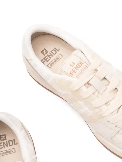 Fendi Match Ff Jacquard And Leather Sneakers In Neutral
