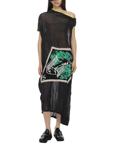 Kiko Kostadinov Satellite Graphic-print Asymmetric Dress In Black