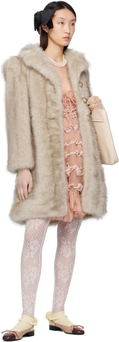 Valentino Beige Button Faux-fur Coat
