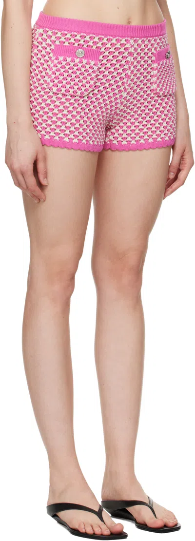 Versace Pink & White Crochet Knit Shorts