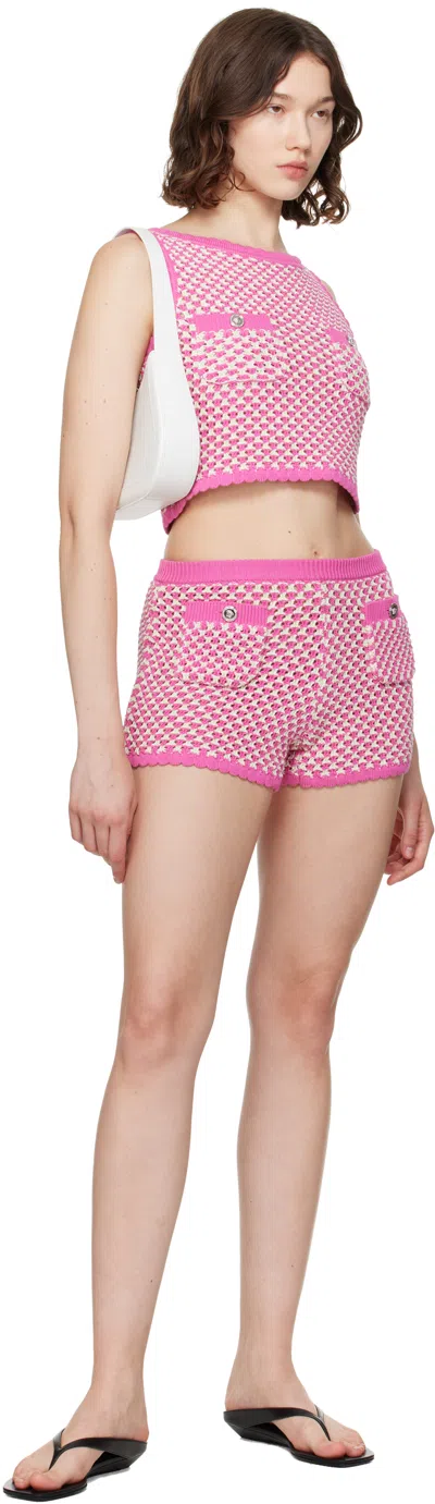 Versace Pink & White Crochet Knit Shorts