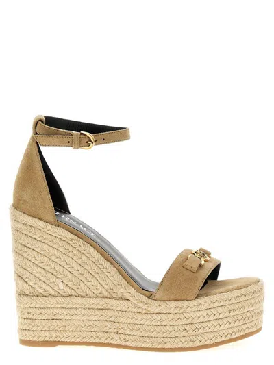 Versace Beige Wedges With Adjustable Buckle Closure And Medusa Plaque On The Front In Leather Woman