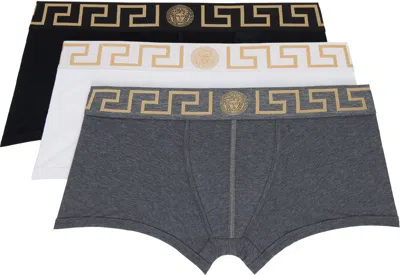 Versace Three-pack Multicolor Greca Border Boxer Briefs