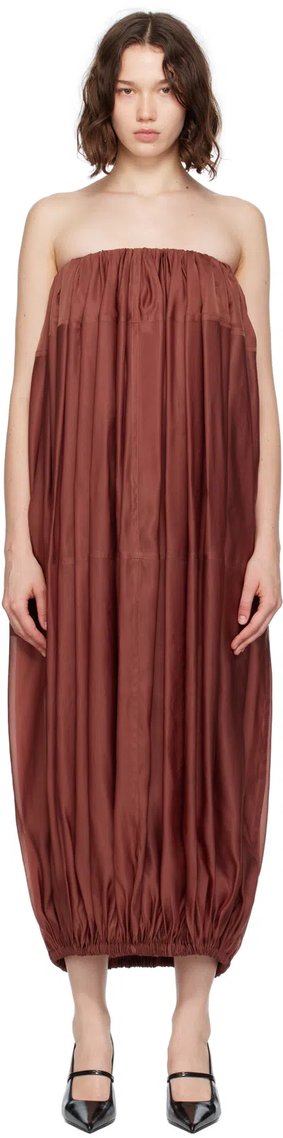 Ferragamo Burgundy Voluminous Bustier Maxi Dress In Brown